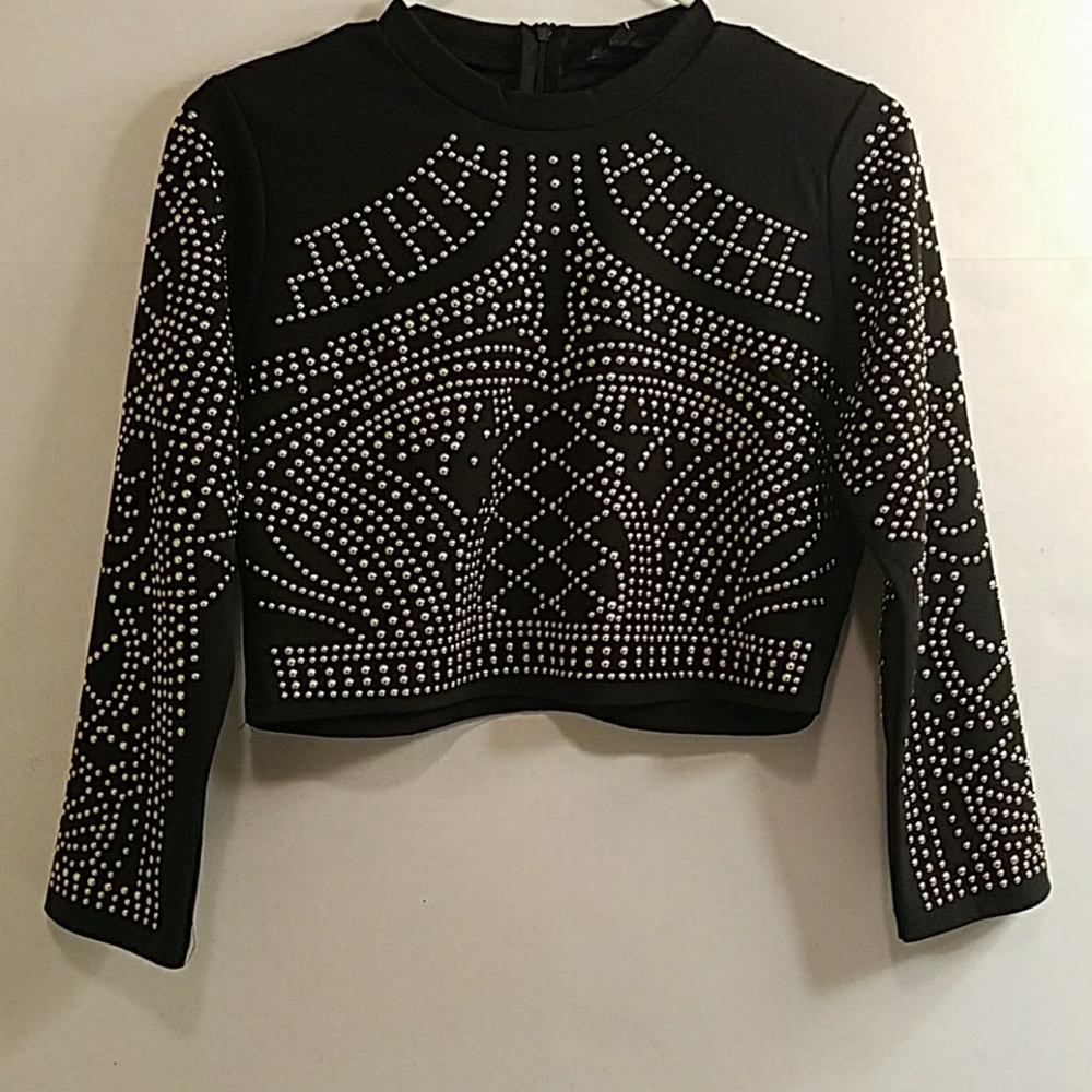 Love J beaded black and gold crop top